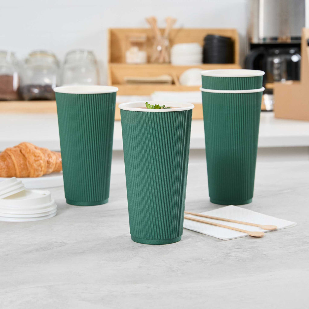 Restpresso 20 oz Forest Green Paper Coffee Cup - Ripple Wall - 3 1/2" x 3 1/2" x 6 1/4" - 250 count box