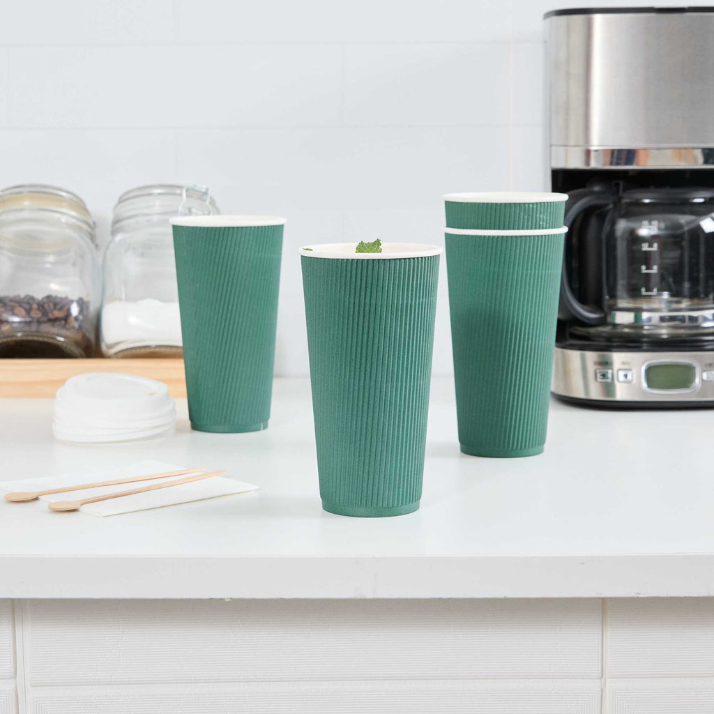 Restpresso 20 oz Forest Green Paper Coffee Cup - Ripple Wall - 3 1/2" x 3 1/2" x 6 1/4" - 250 count box