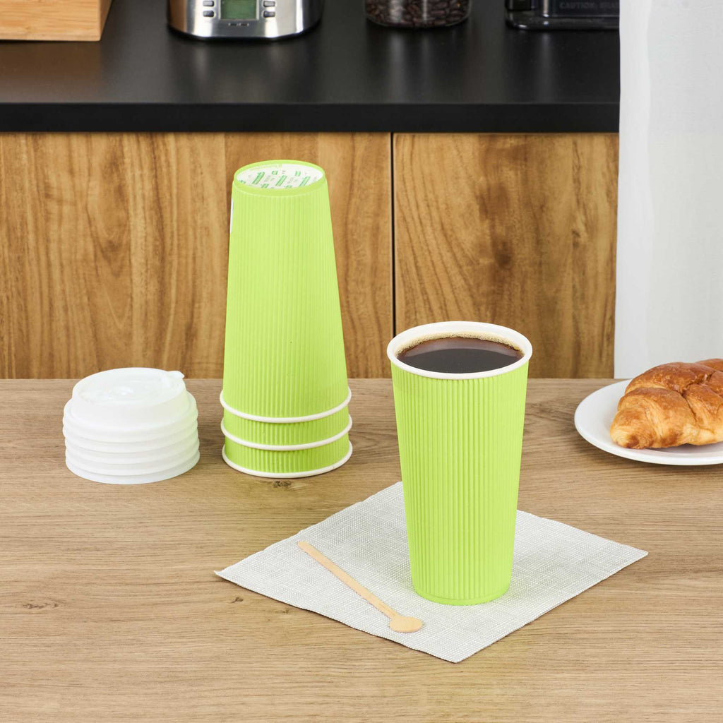 Restpresso 20 oz Eco Green Paper Coffee Cup - Ripple Wall - 3 1/2" x 3 1/2" x 6 1/4" - 10 count box