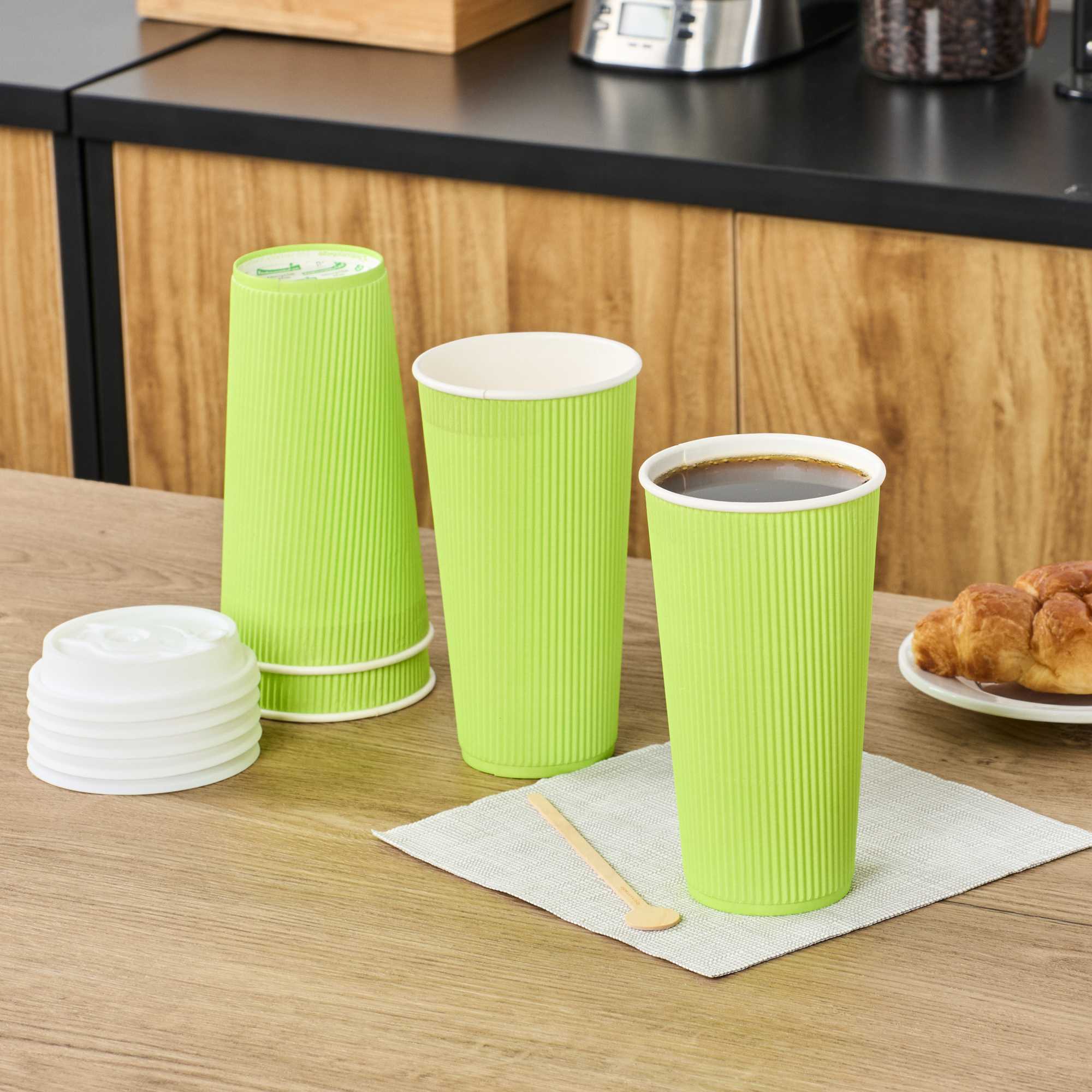 Restpresso 20 oz Eco Green Paper Coffee Cup - Ripple Wall - 3 1/2" x 3 1/2" x 6 1/4" - 10 count box