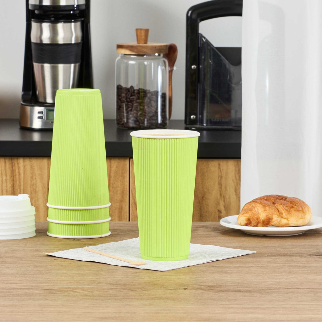 Restpresso 20 oz Eco Green Paper Coffee Cup - Ripple Wall - 3 1/2" x 3 1/2" x 6 1/4" - 250 count box