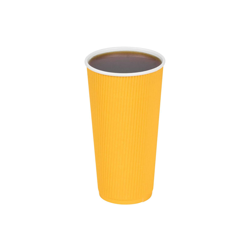 Restpresso 20 oz Yellow Paper Coffee Cup - Ripple Wall - 3 1/2" x 3 1/2" x 6 1/4" - 10 count box