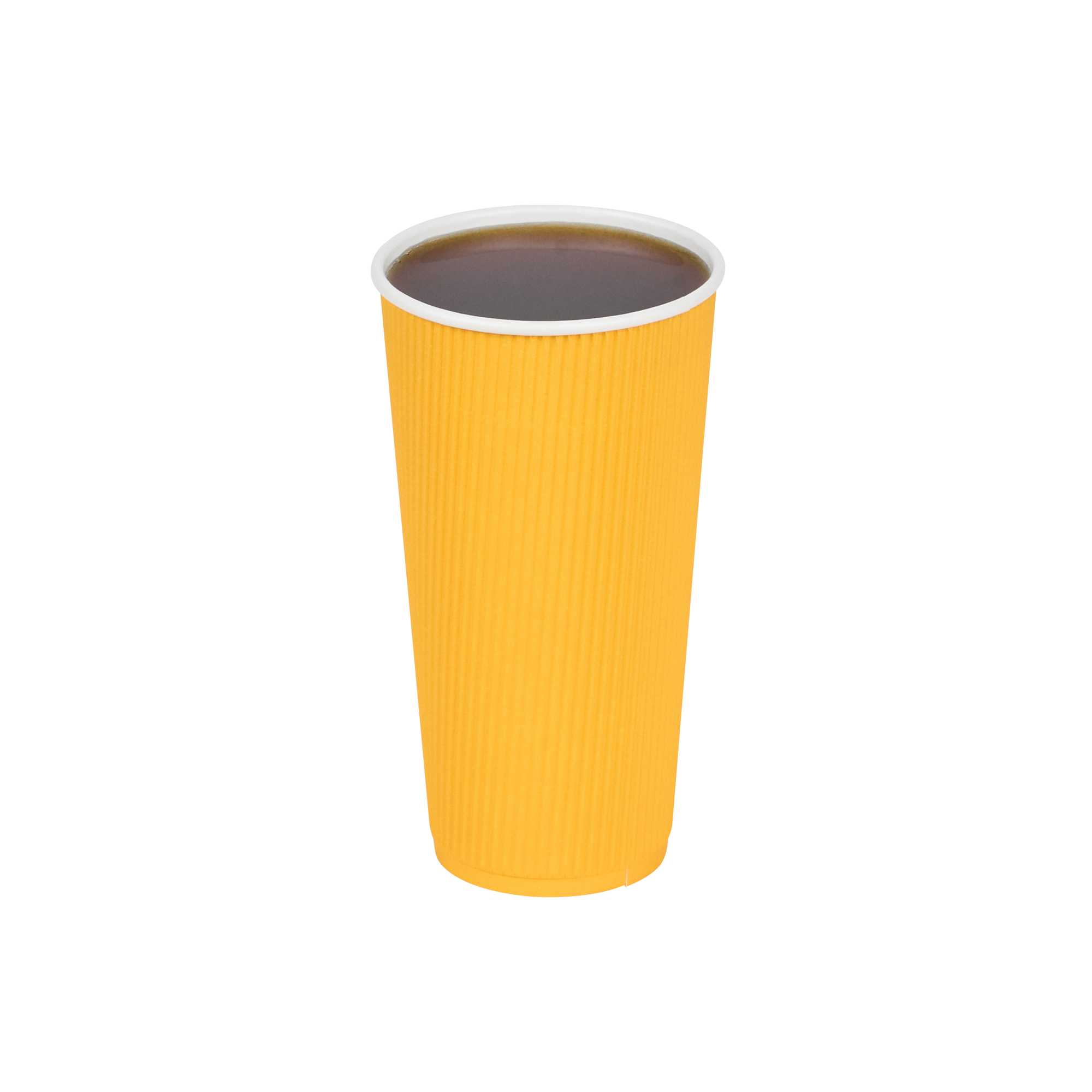 Restpresso 20 oz Yellow Paper Coffee Cup - Ripple Wall - 3 1/2" x 3 1/2" x 6 1/4" - 10 count box