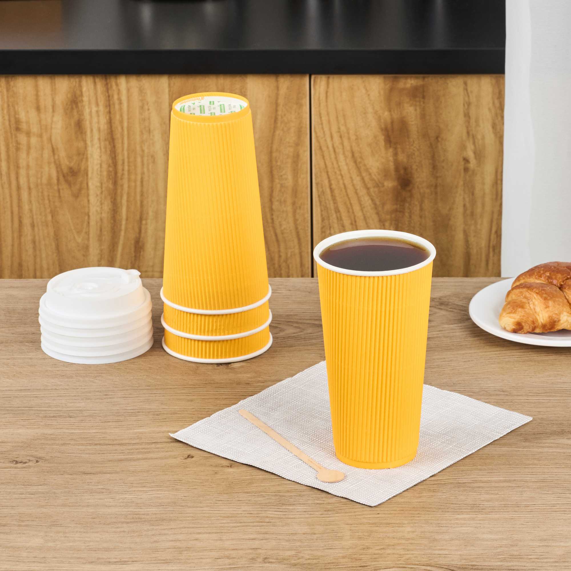 Restpresso 20 oz Yellow Paper Coffee Cup - Ripple Wall - 3 1/2" x 3 1/2" x 6 1/4" - 250 count box