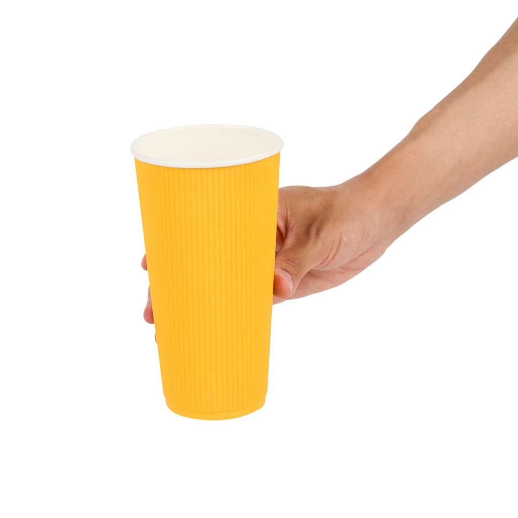 Restpresso 20 oz Yellow Paper Coffee Cup - Ripple Wall - 3 1/2" x 3 1/2" x 6 1/4" - 250 count box