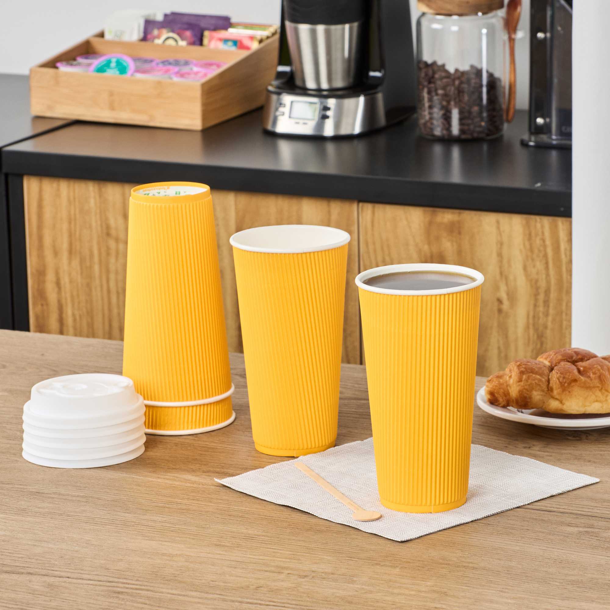 Restpresso 20 oz Yellow Paper Coffee Cup - Ripple Wall - 3 1/2" x 3 1/2" x 6 1/4" - 250 count box