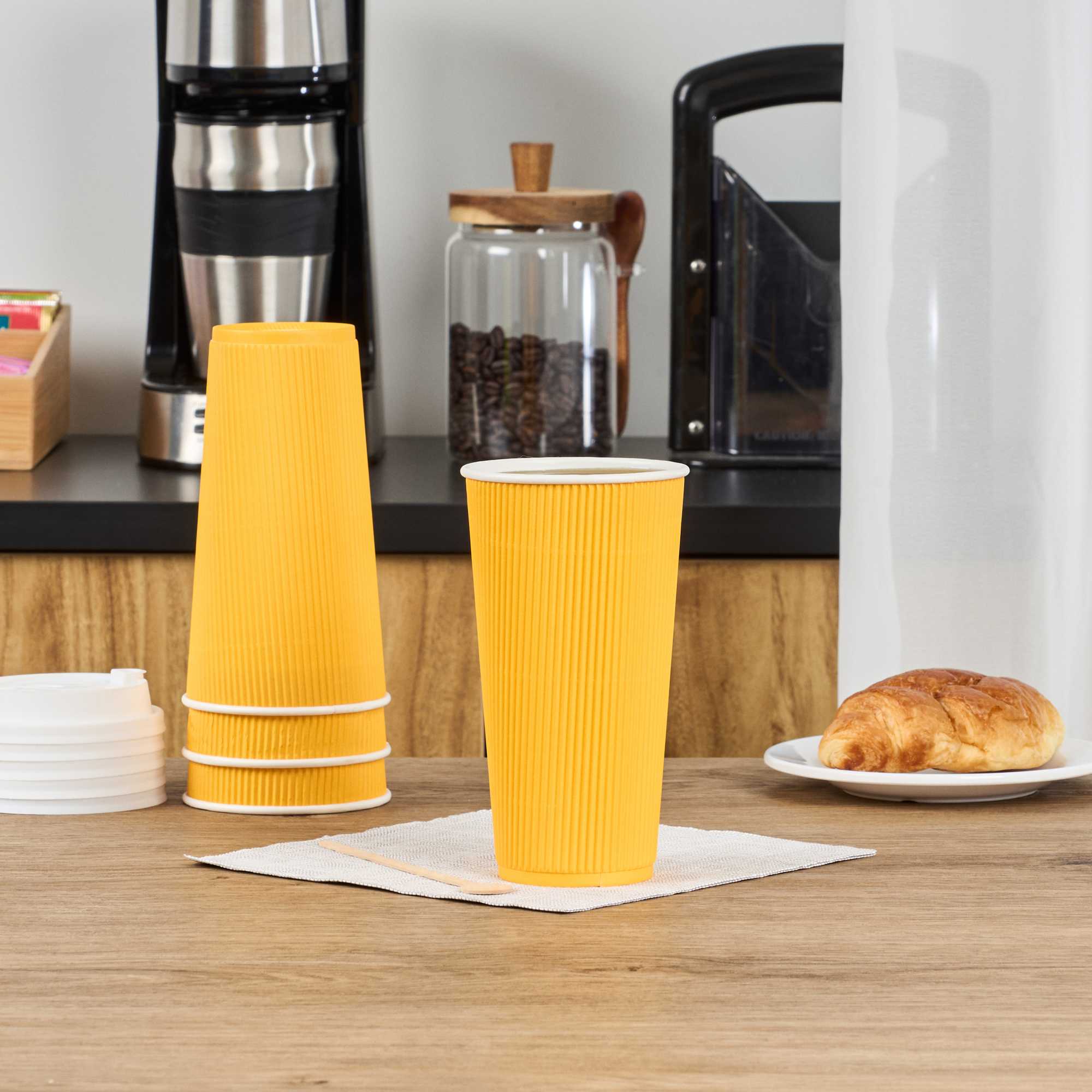 Restpresso 20 oz Yellow Paper Coffee Cup - Ripple Wall - 3 1/2" x 3 1/2" x 6 1/4" - 250 count box