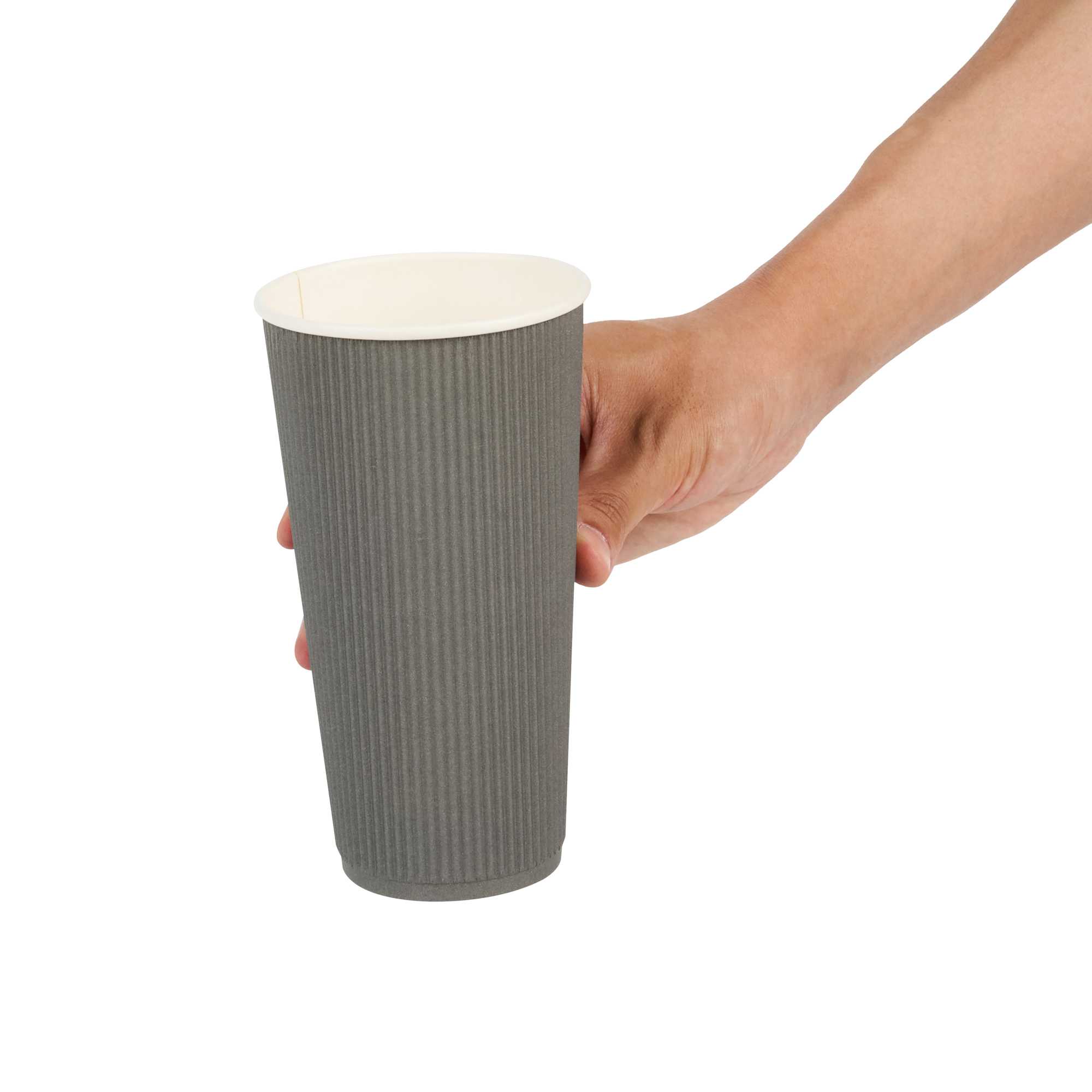 Restpresso 20 oz Gray Paper Coffee Cup - Ripple Wall - 3 1/2" x 3 1/2" x 6 1/4" - 10 count box