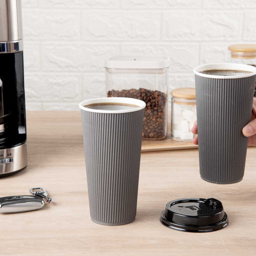 Restpresso 20 oz Gray Paper Coffee Cup - Ripple Wall - 3 1/2" x 3 1/2" x 6 1/4" - 10 count box