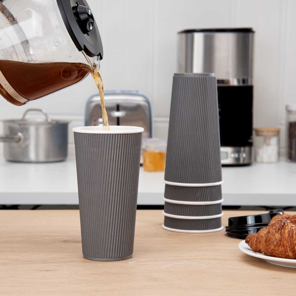 Restpresso 20 oz Gray Paper Coffee Cup - Ripple Wall - 3 1/2" x 3 1/2" x 6 1/4" - 250 count box