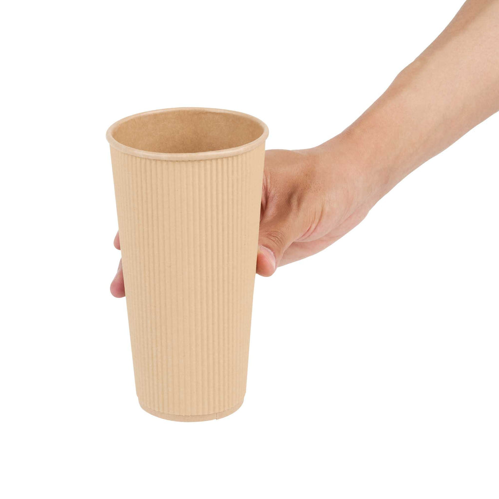 Restpresso 20 oz Kraft Paper Coffee Cup - Ripple Wall - 3 1/2" x 3 1/2" x 6 1/4" - 10 count box