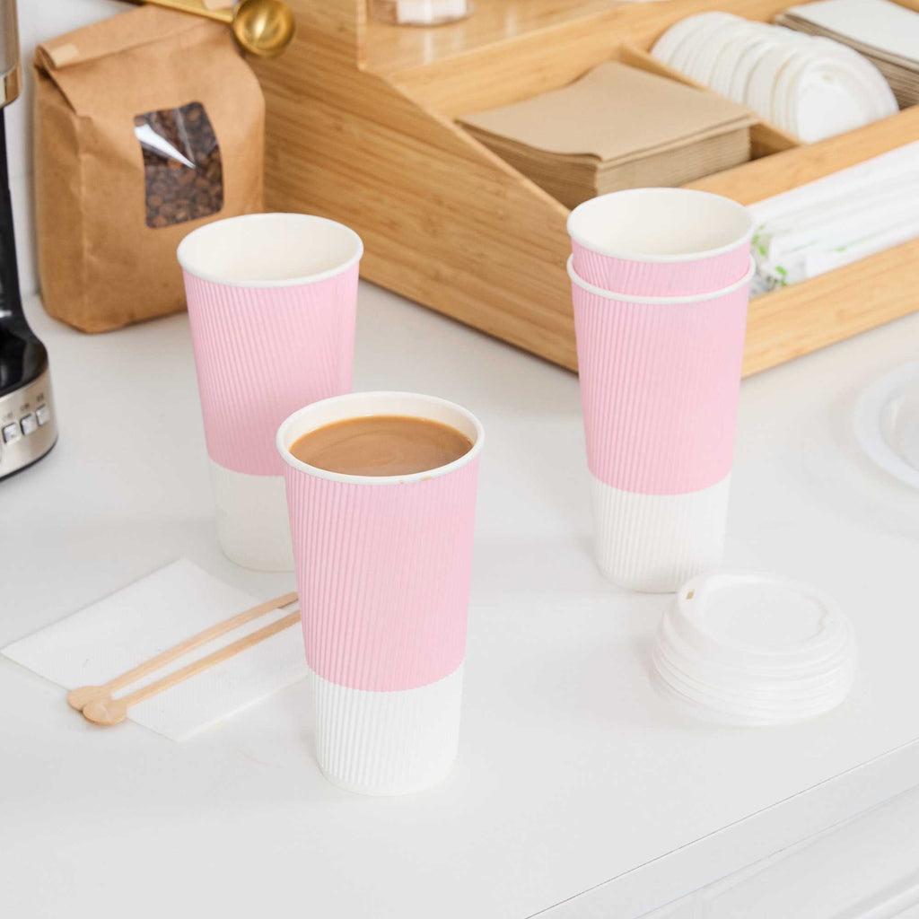 Restpresso 20 oz Light Pink Paper Coffee Cup - Ripple Wall - 3 1/2" x 3 1/2" x 6 1/4" - 10 count box