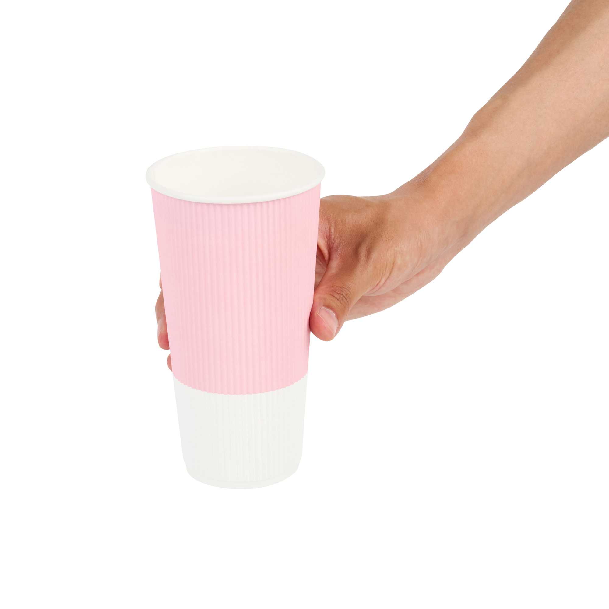 Restpresso 20 oz Light Pink Paper Coffee Cup - Ripple Wall - 3 1/2" x 3 1/2" x 6 1/4" - 10 count box