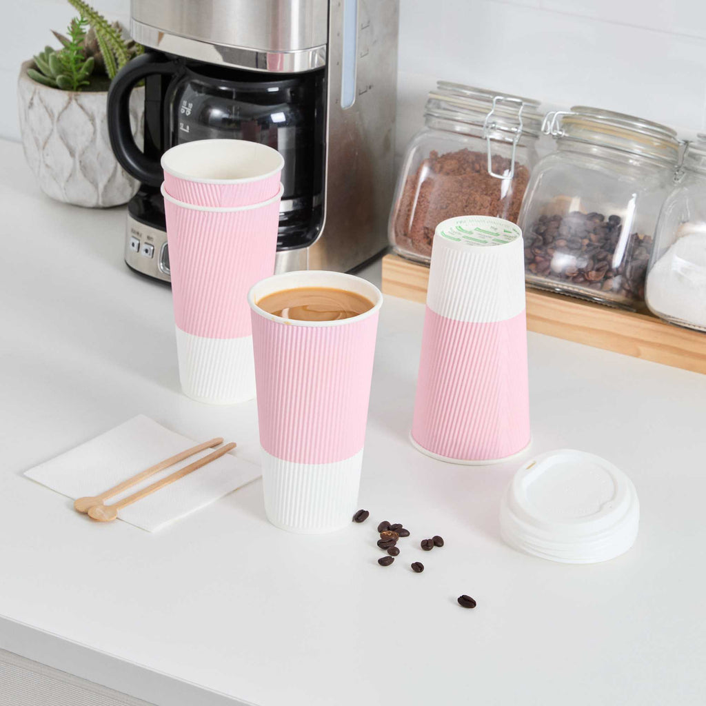 Restpresso 20 oz Light Pink Paper Coffee Cup - Ripple Wall - 3 1/2" x 3 1/2" x 6 1/4" - 10 count box
