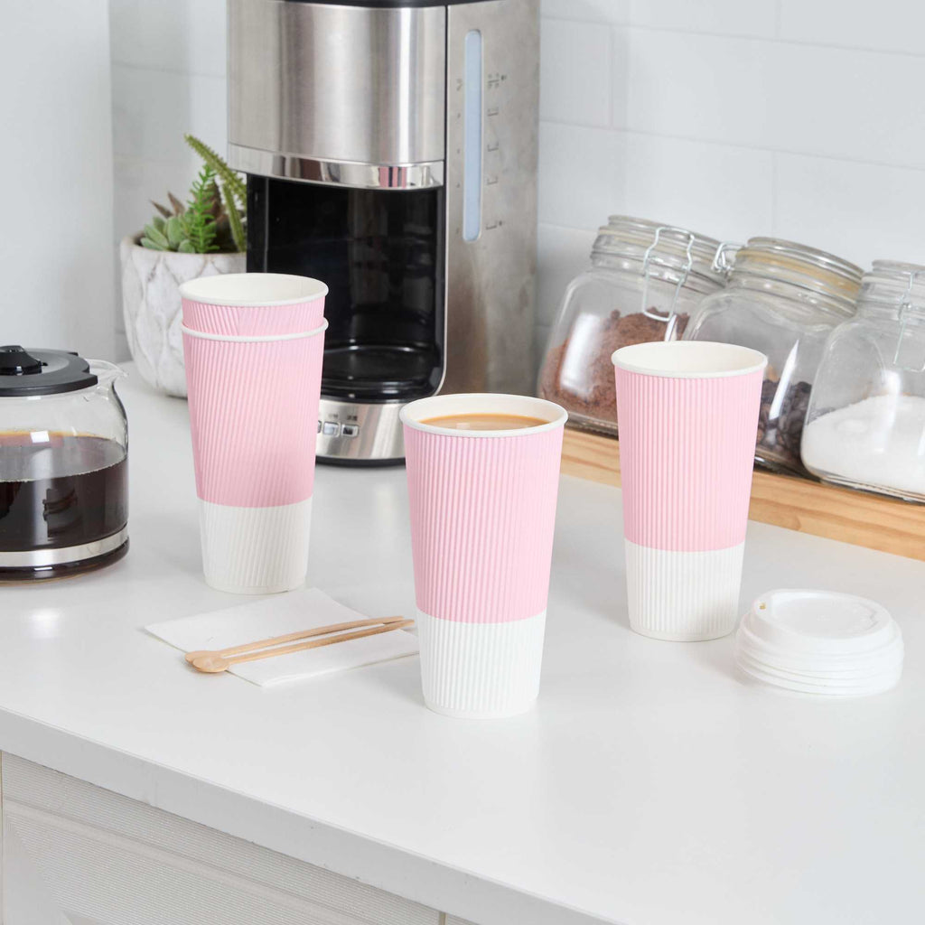Restpresso 20 oz Light Pink Paper Coffee Cup - Ripple Wall - 3 1/2" x 3 1/2" x 6 1/4" - 10 count box