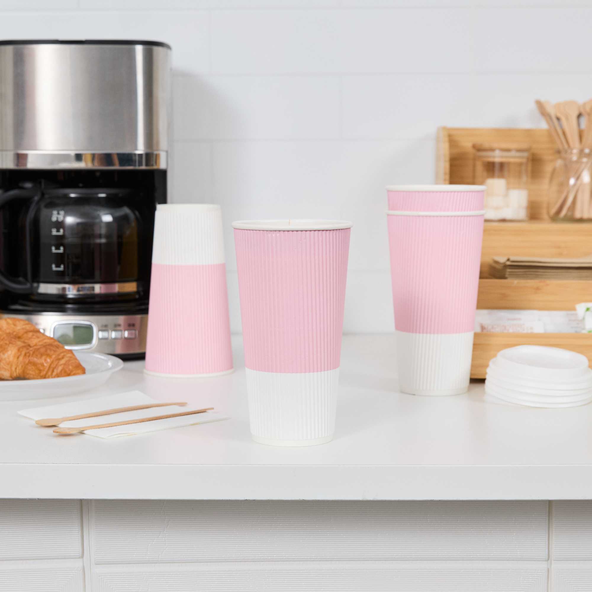 Restpresso 20 oz Light Pink Paper Coffee Cup - Ripple Wall - 3 1/2" x 3 1/2" x 6 1/4" - 250 count box