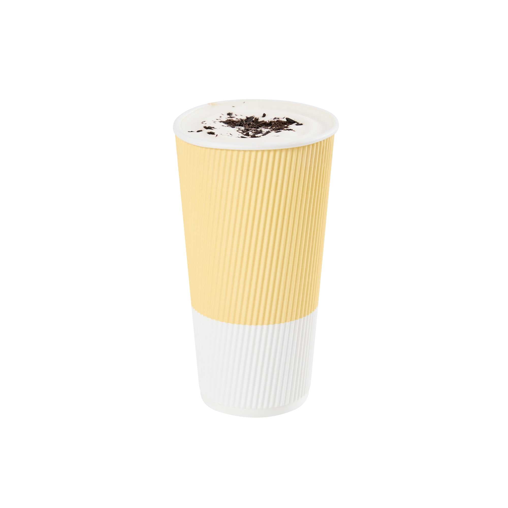 Restpresso 20 oz Light Yellow Paper Coffee Cup - Ripple Wall - 3 1/2" x 3 1/2" x 6 1/4" - 10 count box