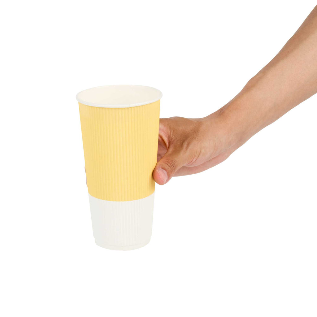 Restpresso 20 oz Light Yellow Paper Coffee Cup - Ripple Wall - 3 1/2" x 3 1/2" x 6 1/4" - 10 count box