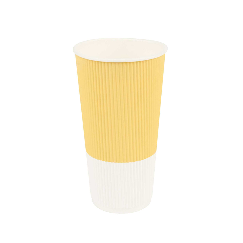 Restpresso 20 oz Light Yellow Paper Coffee Cup - Ripple Wall - 3 1/2" x 3 1/2" x 6 1/4" - 10 count box