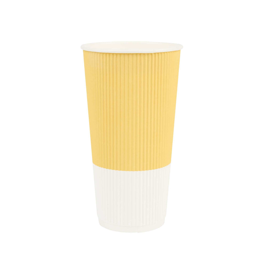Restpresso 20 oz Light Yellow Paper Coffee Cup - Ripple Wall - 3 1/2" x 3 1/2" x 6 1/4" - 10 count box