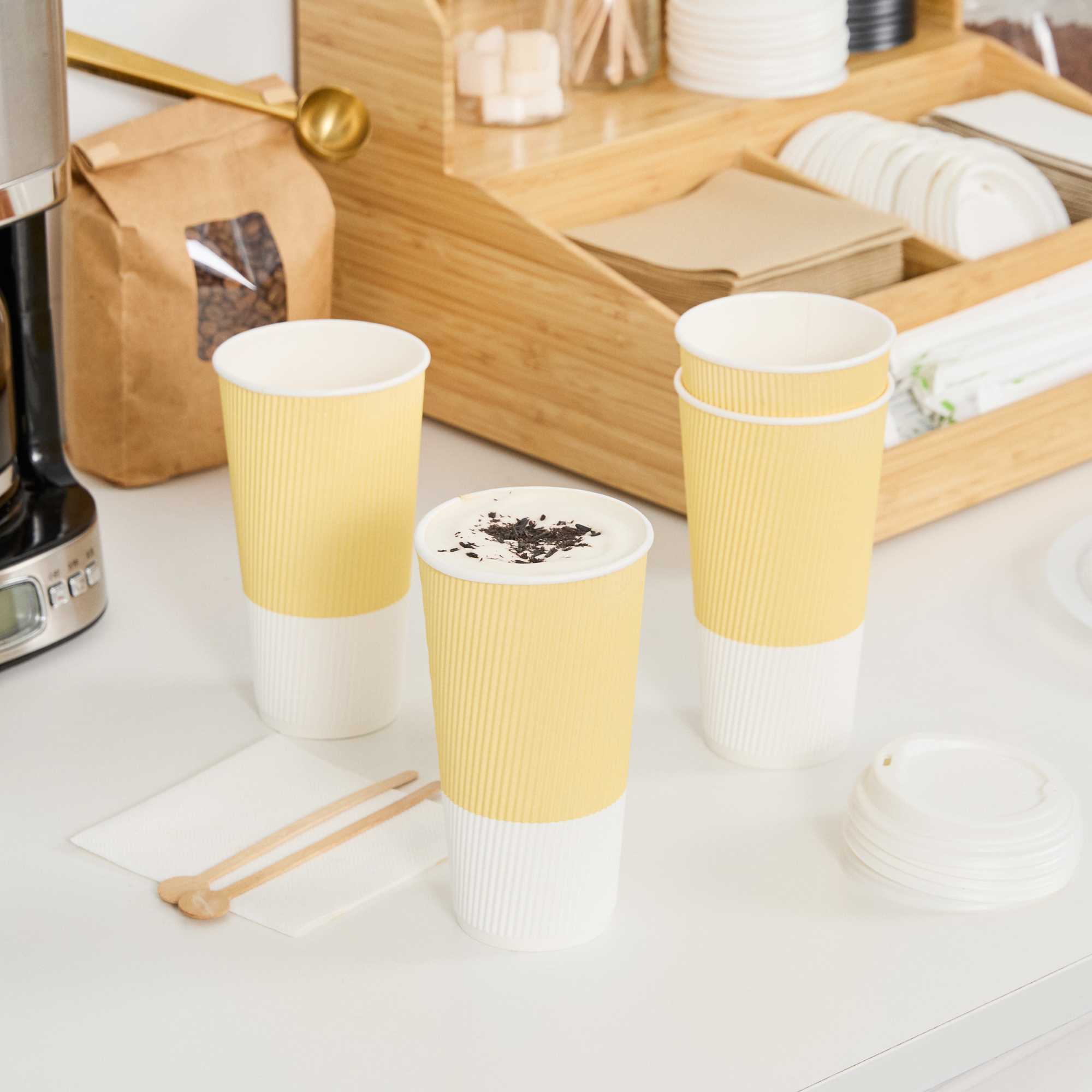 Restpresso 20 oz Light Yellow Paper Coffee Cup - Ripple Wall - 3 1/2" x 3 1/2" x 6 1/4" - 250 count box