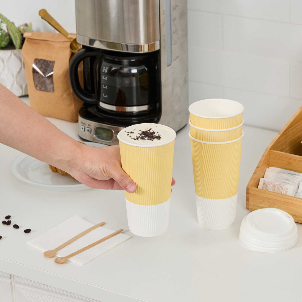 Restpresso 20 oz Light Yellow Paper Coffee Cup - Ripple Wall - 3 1/2" x 3 1/2" x 6 1/4" - 250 count box