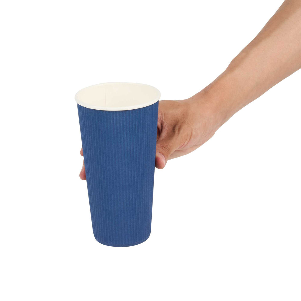 Restpresso 20 oz Midnight Blue Paper Coffee Cup - Ripple Wall - 3 1/2" x 3 1/2" x 6 1/4" - 10 count box