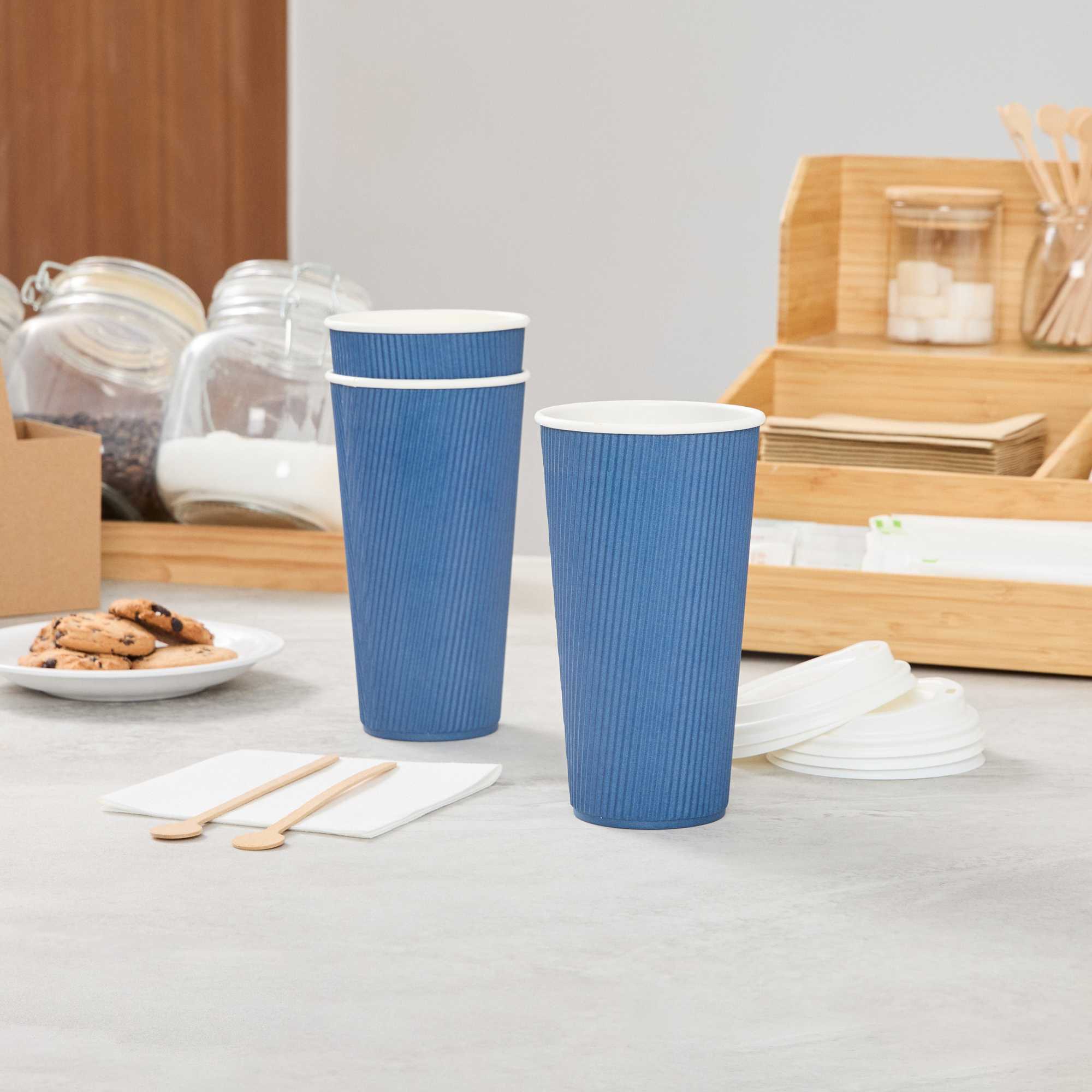 Restpresso 20 oz Midnight Blue Paper Coffee Cup - Ripple Wall - 3 1/2" x 3 1/2" x 6 1/4" - 250 count box