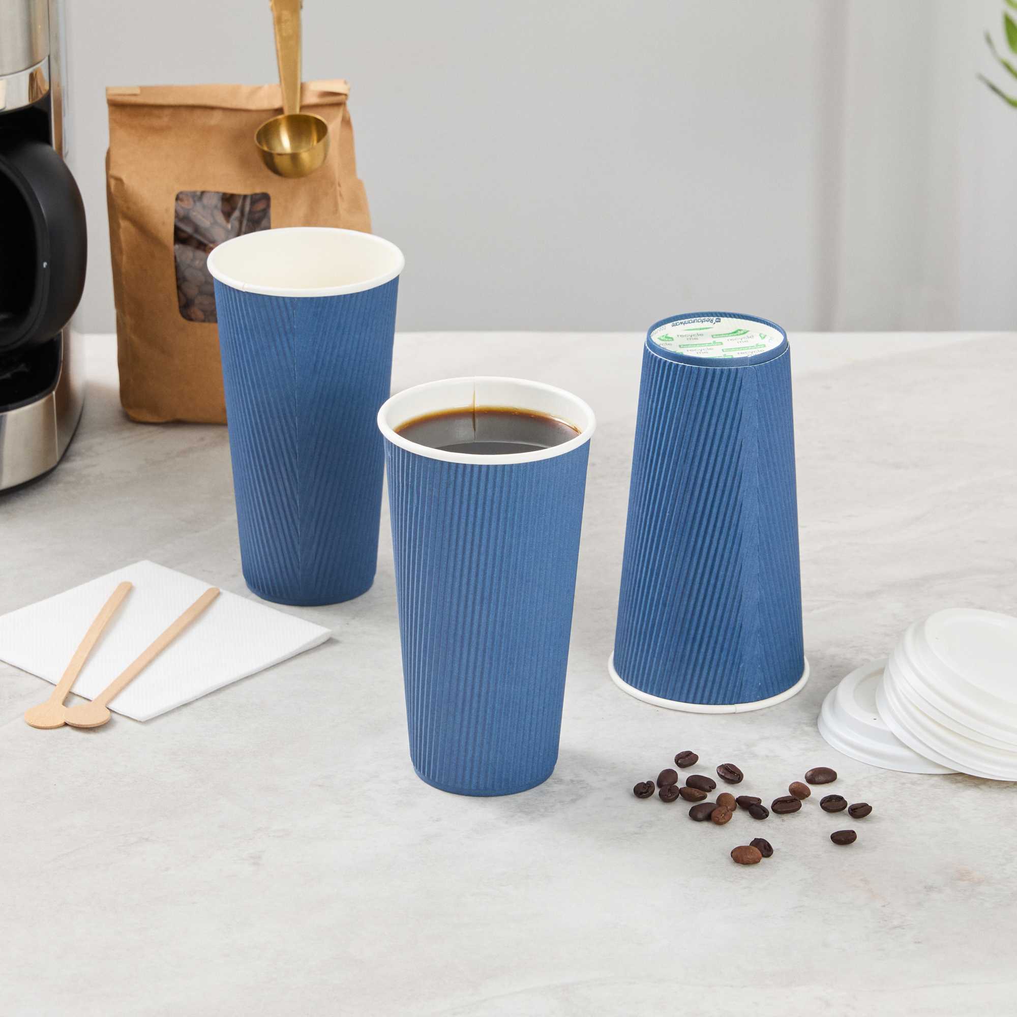 Restpresso 20 oz Midnight Blue Paper Coffee Cup - Ripple Wall - 3 1/2" x 3 1/2" x 6 1/4" - 250 count box
