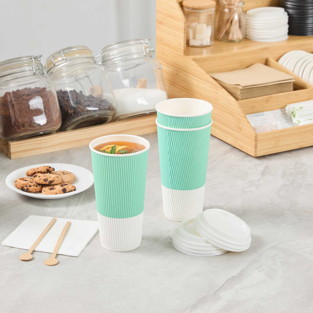 Restpresso 20 oz Light Green Paper Coffee Cup - Ripple Wall - 3 1/2" x 3 1/2" x 6 1/4" - 250 count box