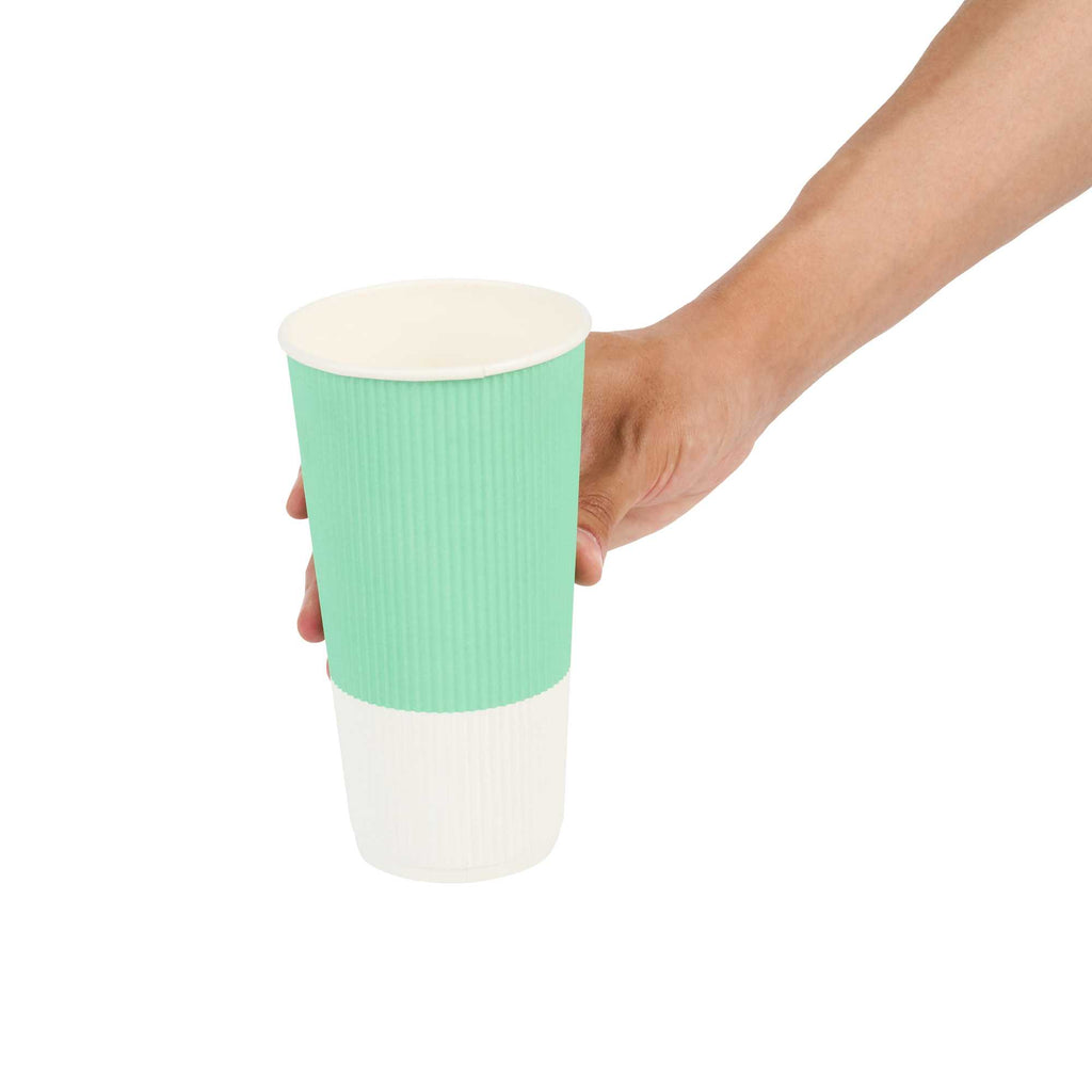 Restpresso 20 oz Light Green Paper Coffee Cup - Ripple Wall - 3 1/2" x 3 1/2" x 6 1/4" - 250 count box