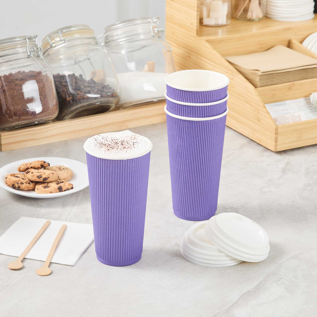 Restpresso 20 oz Royal Purple Paper Coffee Cup - Ripple Wall - 3 1/2" x 3 1/2" x 6 1/4" - 10 count box