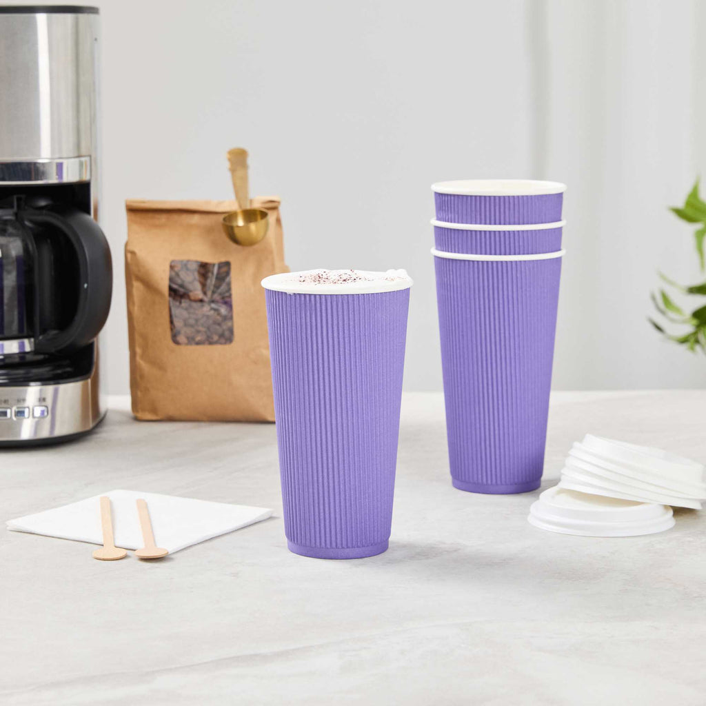 Restpresso 20 oz Royal Purple Paper Coffee Cup - Ripple Wall - 3 1/2" x 3 1/2" x 6 1/4" - 10 count box