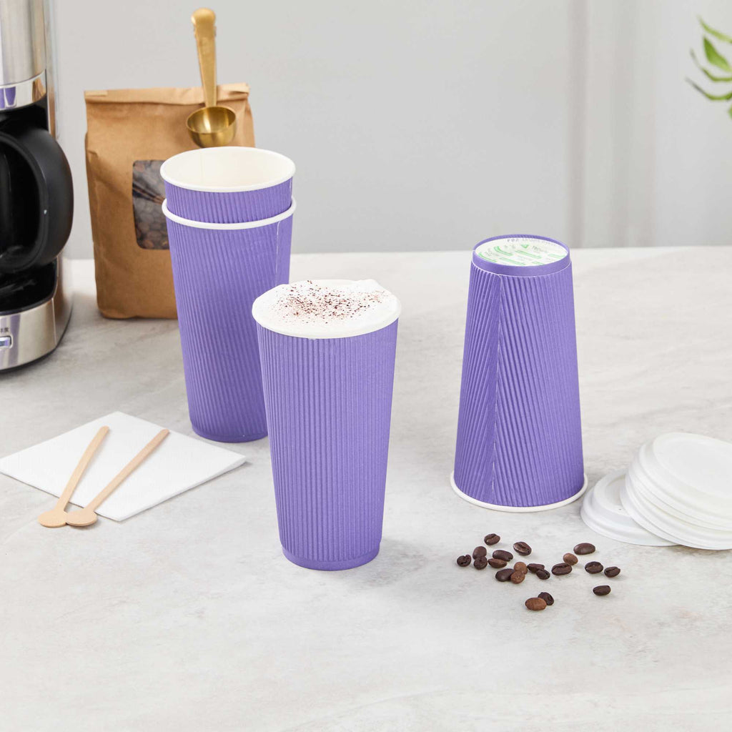 Restpresso 20 oz Royal Purple Paper Coffee Cup - Ripple Wall - 3 1/2" x 3 1/2" x 6 1/4" - 10 count box