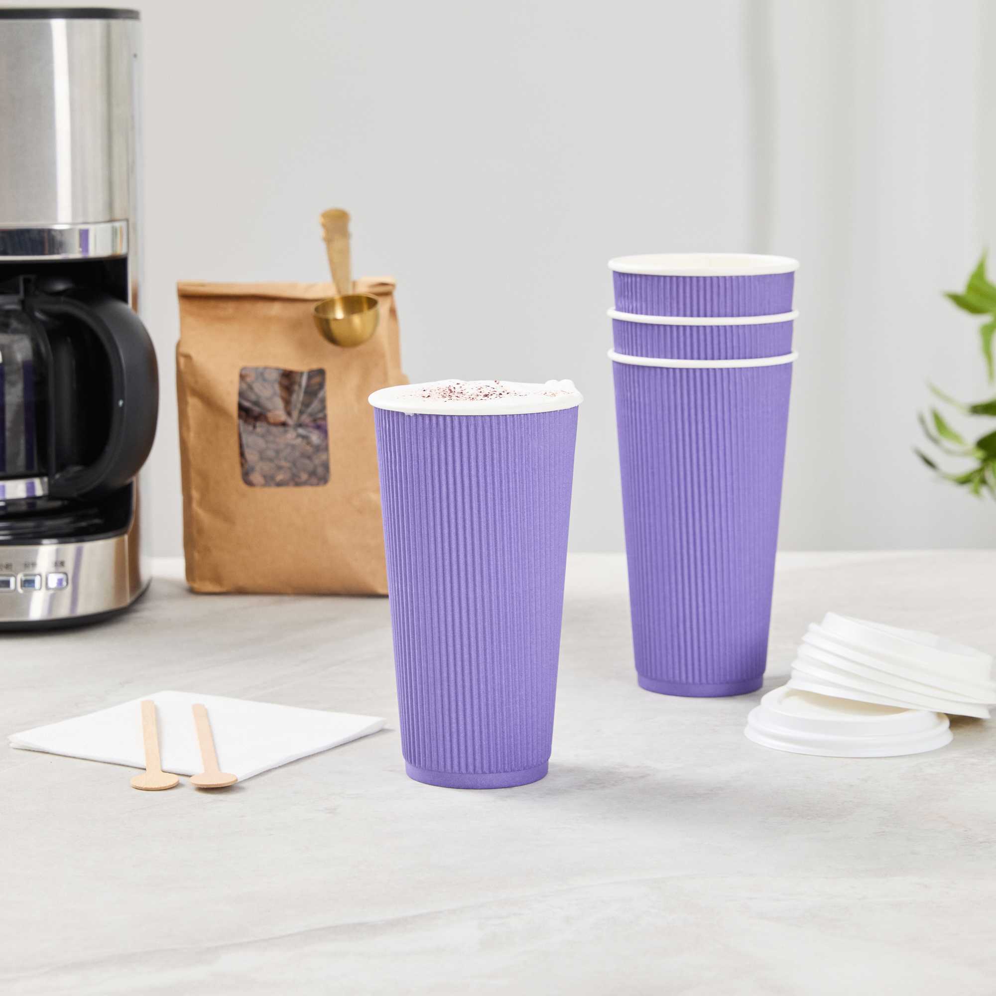 Restpresso 20 oz Royal Purple Paper Coffee Cup - Ripple Wall - 3 1/2" x 3 1/2" x 6 1/4" - 250 count box