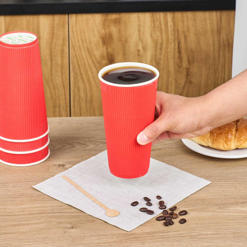 Restpresso 20 oz Red Paper Coffee Cup - Ripple Wall - 3 1/2" x 3 1/2" x 6 1/4" - 10 count box