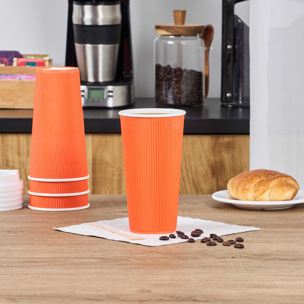 Restpresso 20 oz Tangerine Orange Paper Coffee Cup - Ripple Wall - 3 1/2" x 3 1/2" x 6 1/4" - 10 count box