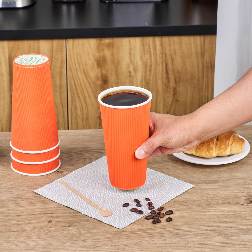Restpresso 20 oz Tangerine Orange Paper Coffee Cup - Ripple Wall - 3 1/2" x 3 1/2" x 6 1/4" - 10 count box