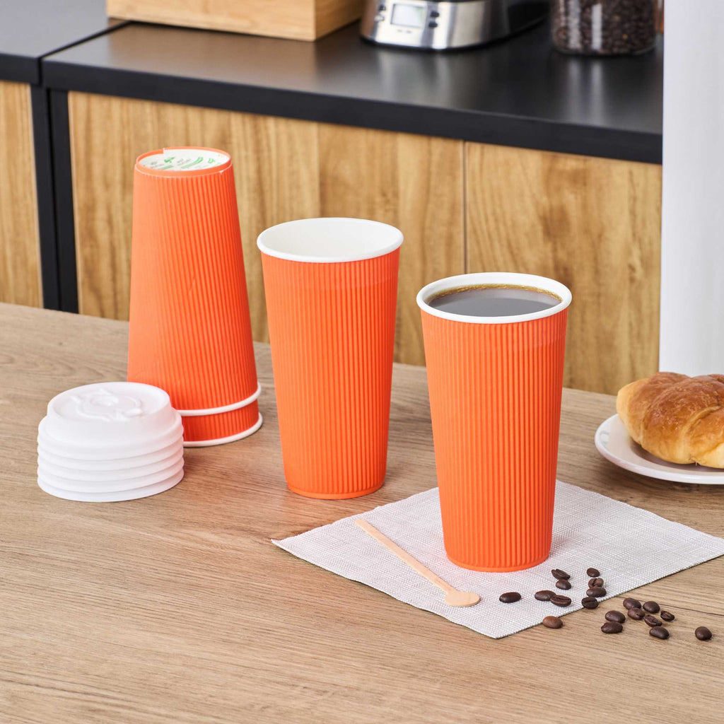 Restpresso 20 oz Tangerine Orange Paper Coffee Cup - Ripple Wall - 3 1/2" x 3 1/2" x 6 1/4" - 10 count box