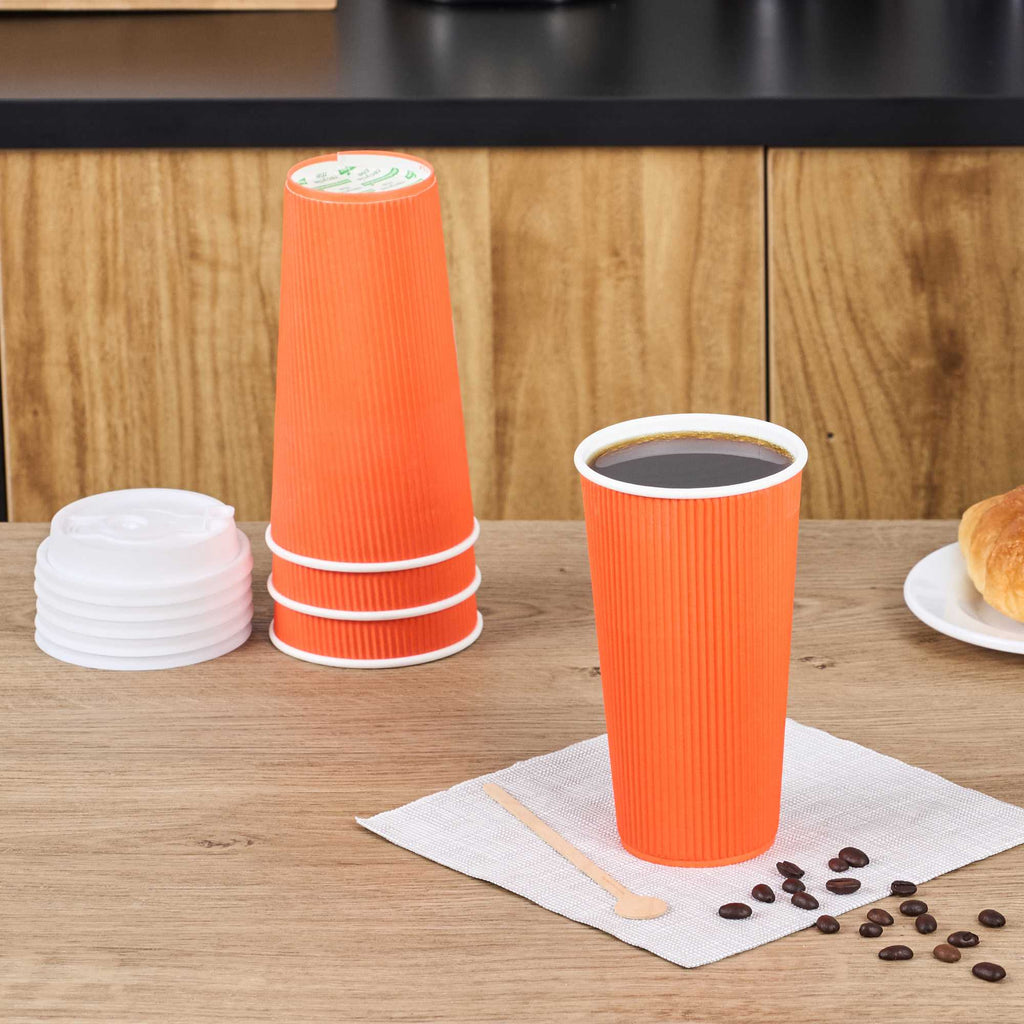 Restpresso 20 oz Tangerine Paper Coffee Cup - Ripple Wall - 3 1/2" x 3 1/2" x 6 1/4" - 250 count box