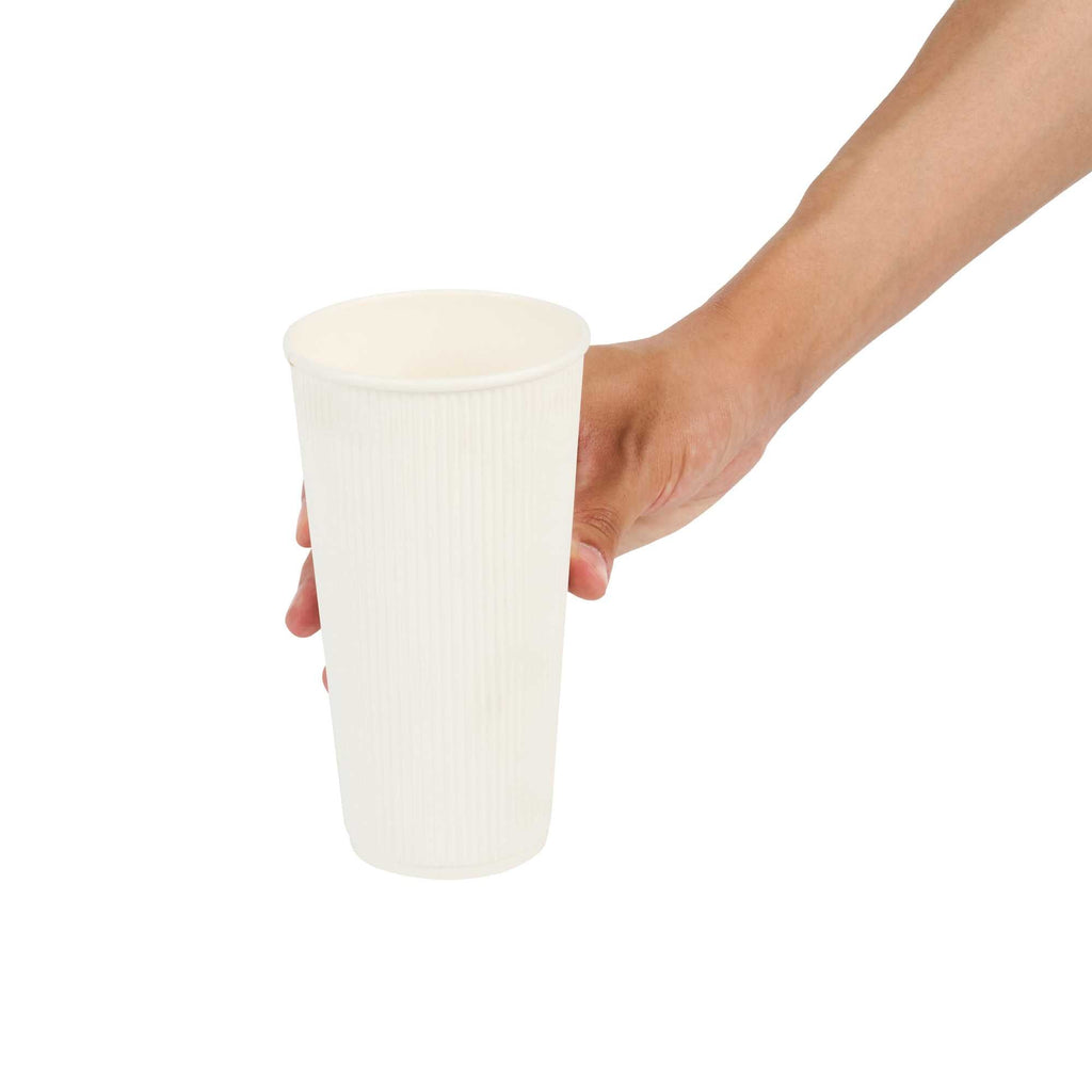 Restpresso 20 oz White Paper Coffee Cup - Ripple Wall - 3 1/2" x 3 1/2" x 6 1/4" - 10 count box