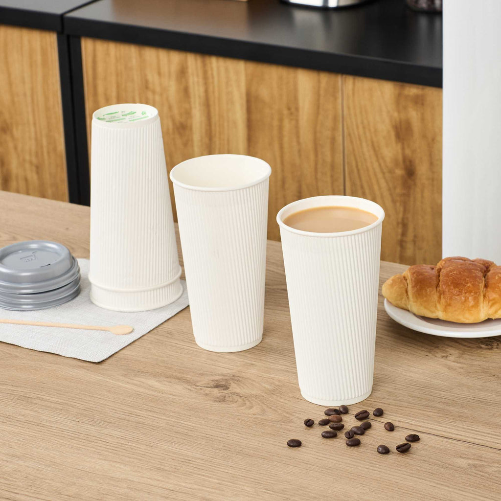 Restpresso 20 oz White Paper Coffee Cup - Ripple Wall - 3 1/2" x 3 1/2" x 6 1/4" - 10 count box
