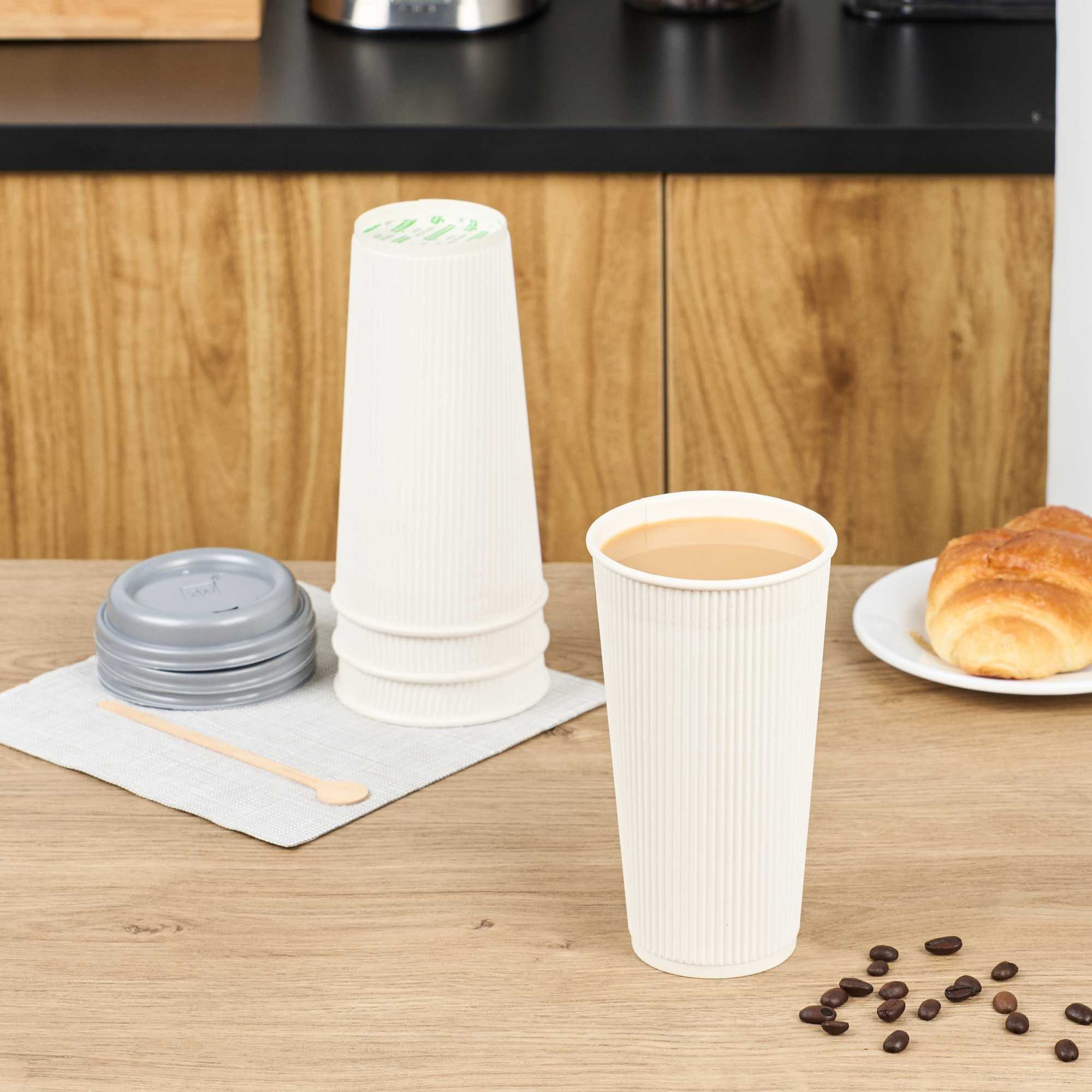 Restpresso 20 oz White Paper Coffee Cup - Ripple Wall - 3 1/2" x 3 1/2" x 6 1/4" - 250 count box