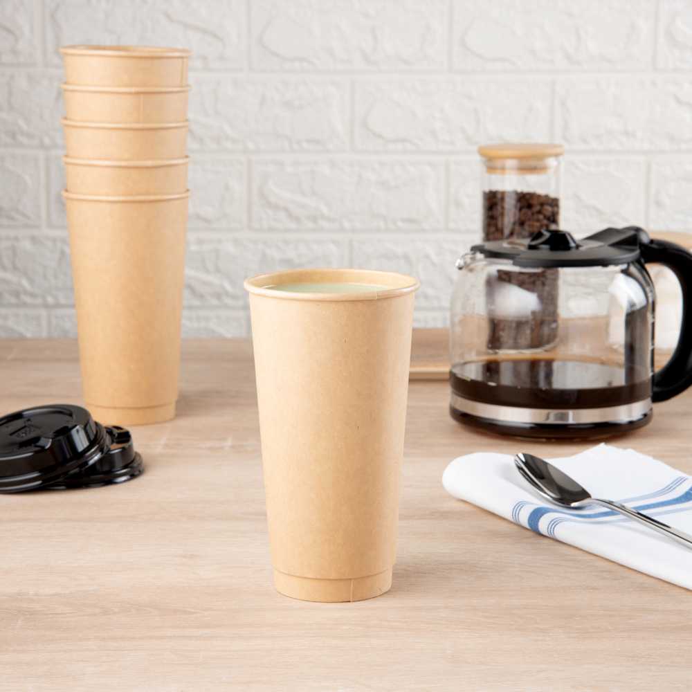 Restpresso 20 oz Natural Paper Unbleached Coffee Cup - Single Wall - 3 1/2" x 3 1/2" x 6 1/4" - 10 count box