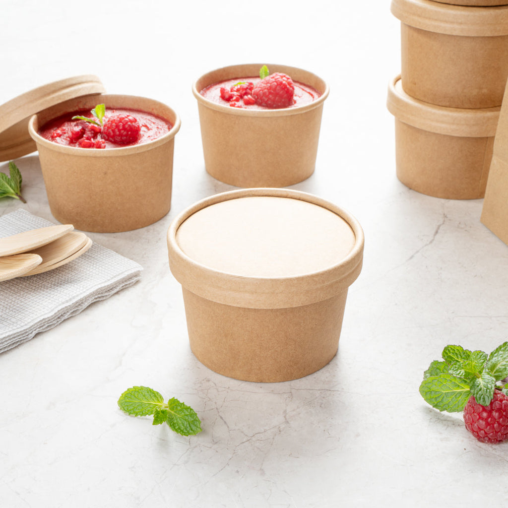 Coppetta Round Kraft Paper To Go Cup Lid - Fits 5 oz - 3 1/2" x 3 1/2" x 1/2" - 50 count box