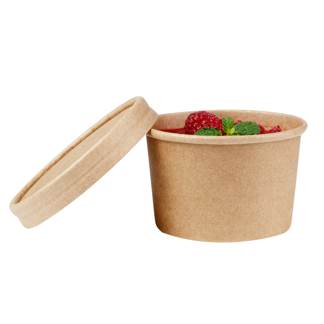 Coppetta Round Kraft Paper To Go Cup Lid - Fits 5 oz - 3 1/2" x 3 1/2" x 1/2" - 50 count box