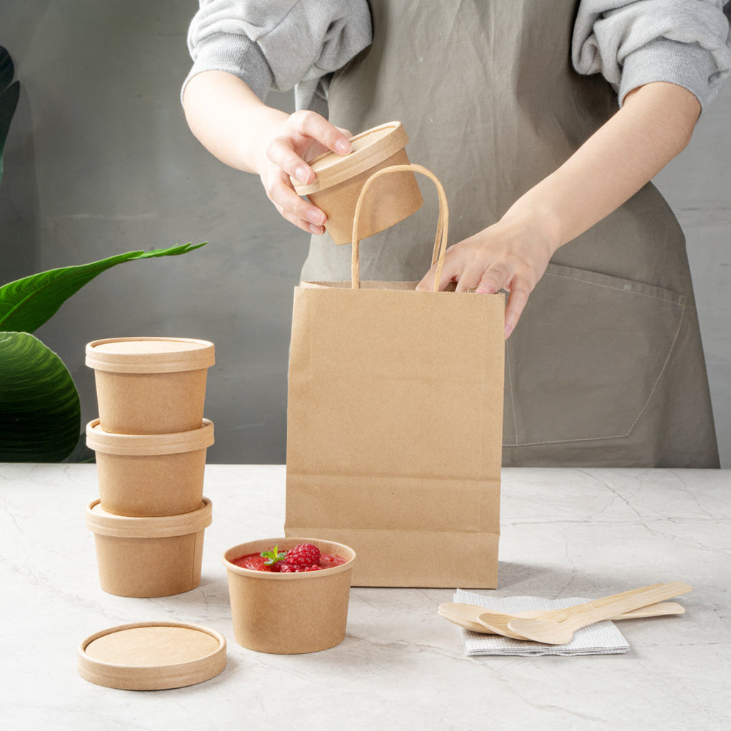 Coppetta Round Kraft Paper To Go Cup Lid - Fits 5 oz - 3 1/2" x 3 1/2" x 1/2" - 50 count box