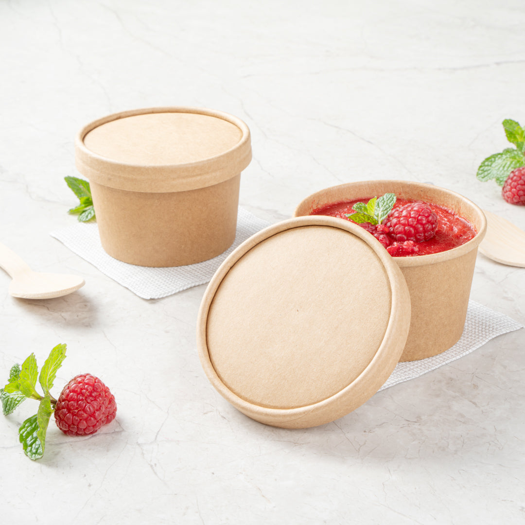Coppetta Round Kraft Paper To Go Cup Lid - Fits 5 oz - 3 1/2" x 3 1/2" x 1/2" - 50 count box