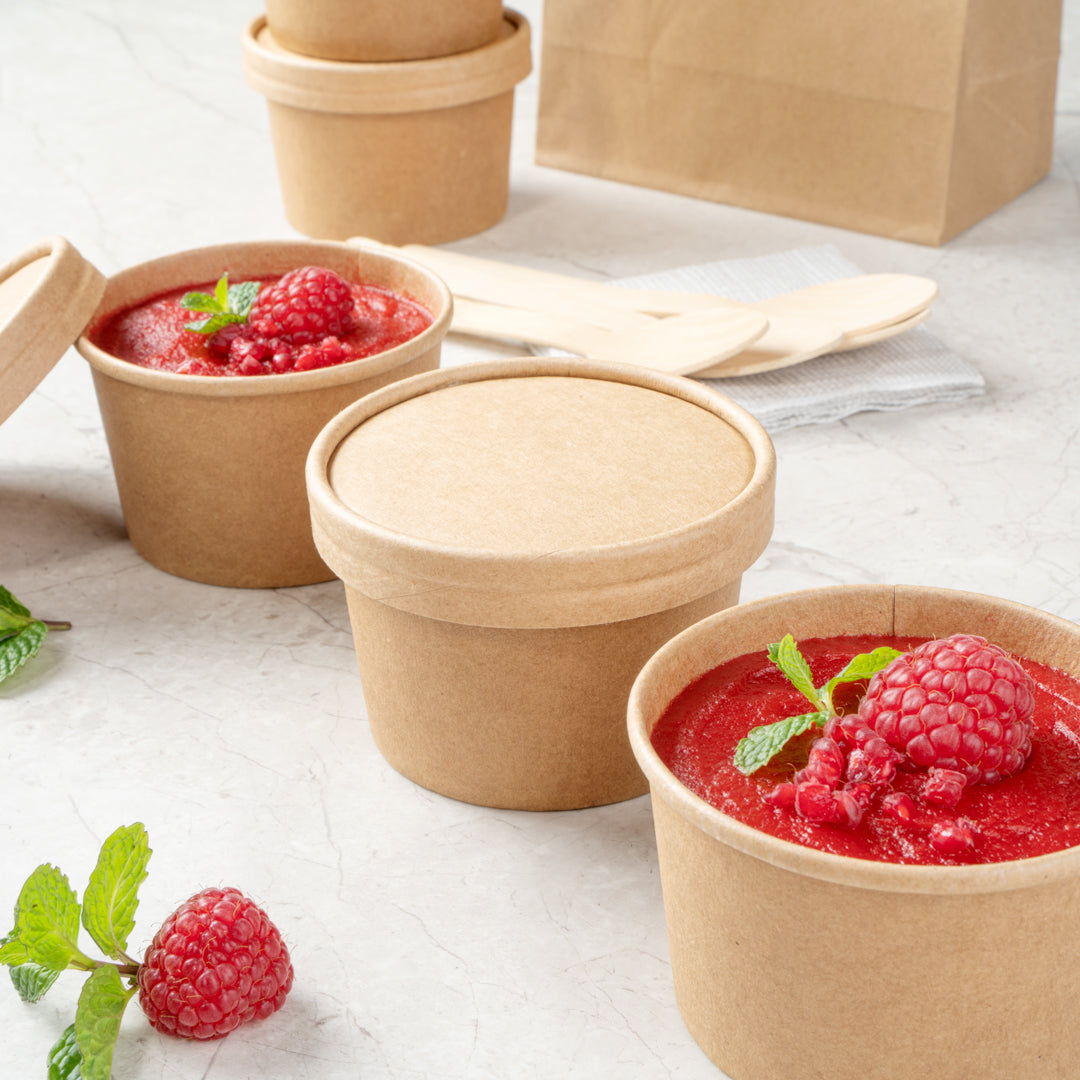 Coppetta Round Kraft Paper To Go Cup Lid - Fits 5 oz - 3 1/2" x 3 1/2" x 1/2" - 50 count box