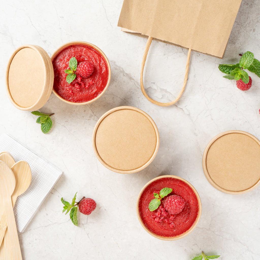 Coppetta Round Kraft Paper To Go Cup Lid - Fits 5 oz - 3 1/2" x 3 1/2" x 1/2" - 50 count box